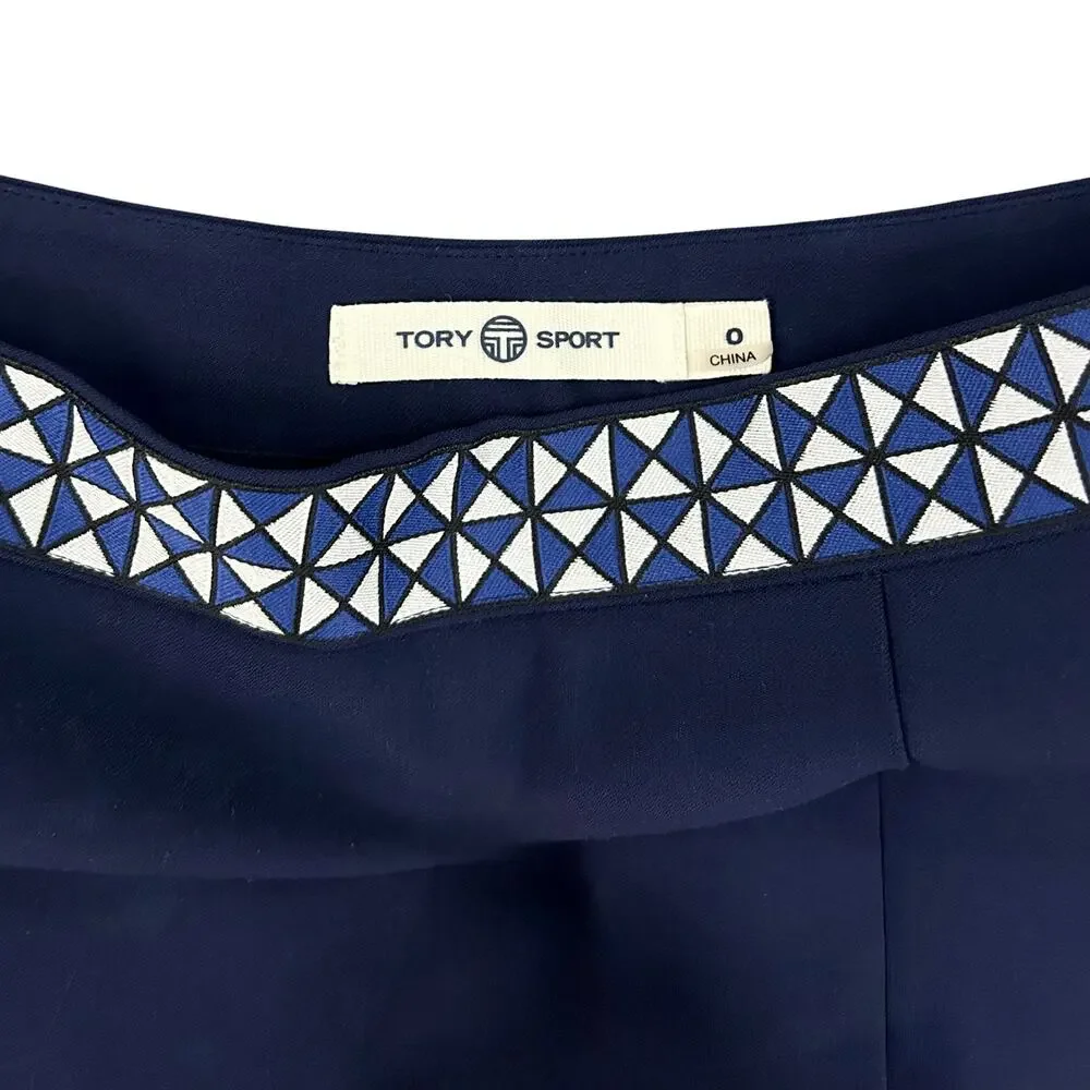 Tory Sport Tech Twill Tennis Skirt Navy Logo Tape Box Pleat Golf Mini Size 0 XS